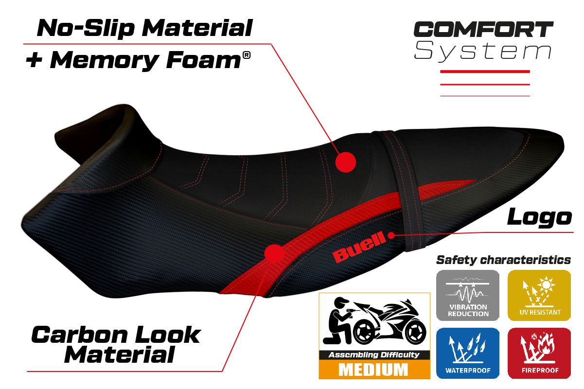 Buell XB12S XB12SX 2019-2021 Seat Cover Tappezzeria Italia Comfort in Red and Black