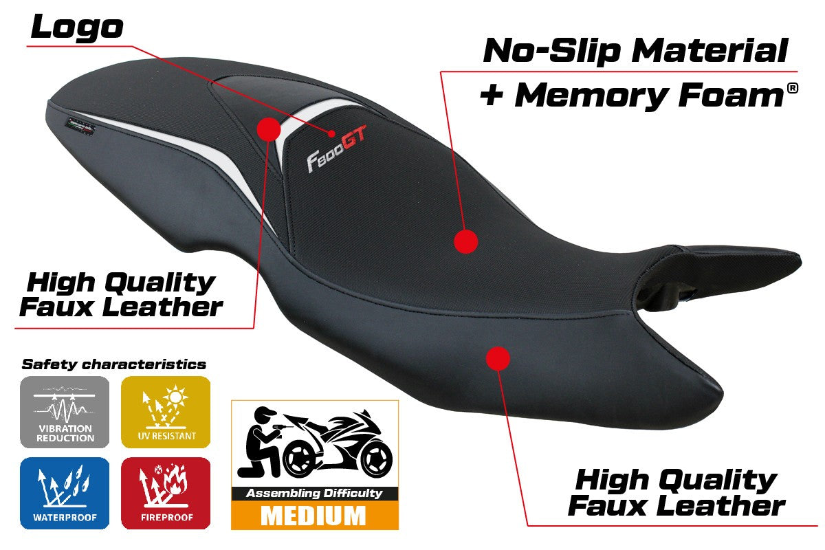 BMW F800GT 2012 2013 2014 2015 2016 Seat Cover Tappezzeria Comfort White Black