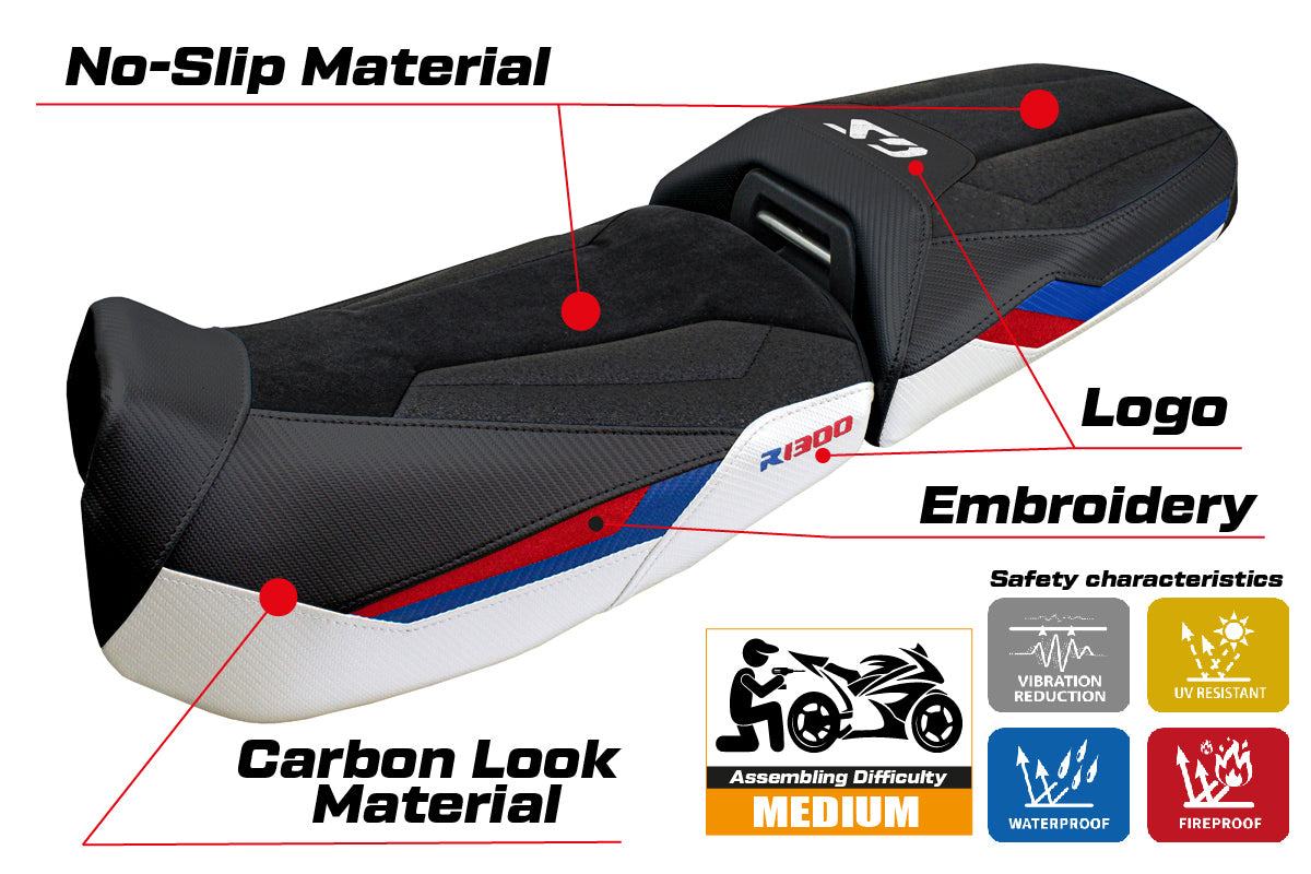 BMW R1300GS Adventure 2024 2025 Seat Cover Tappezzeria Ultragrip White Red Blue