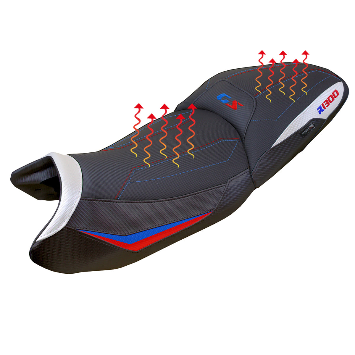 BMW R1300GS 2023-2025 Seat Cover Tappezzeria Italia Comfort Heated in White, Red, and Blue