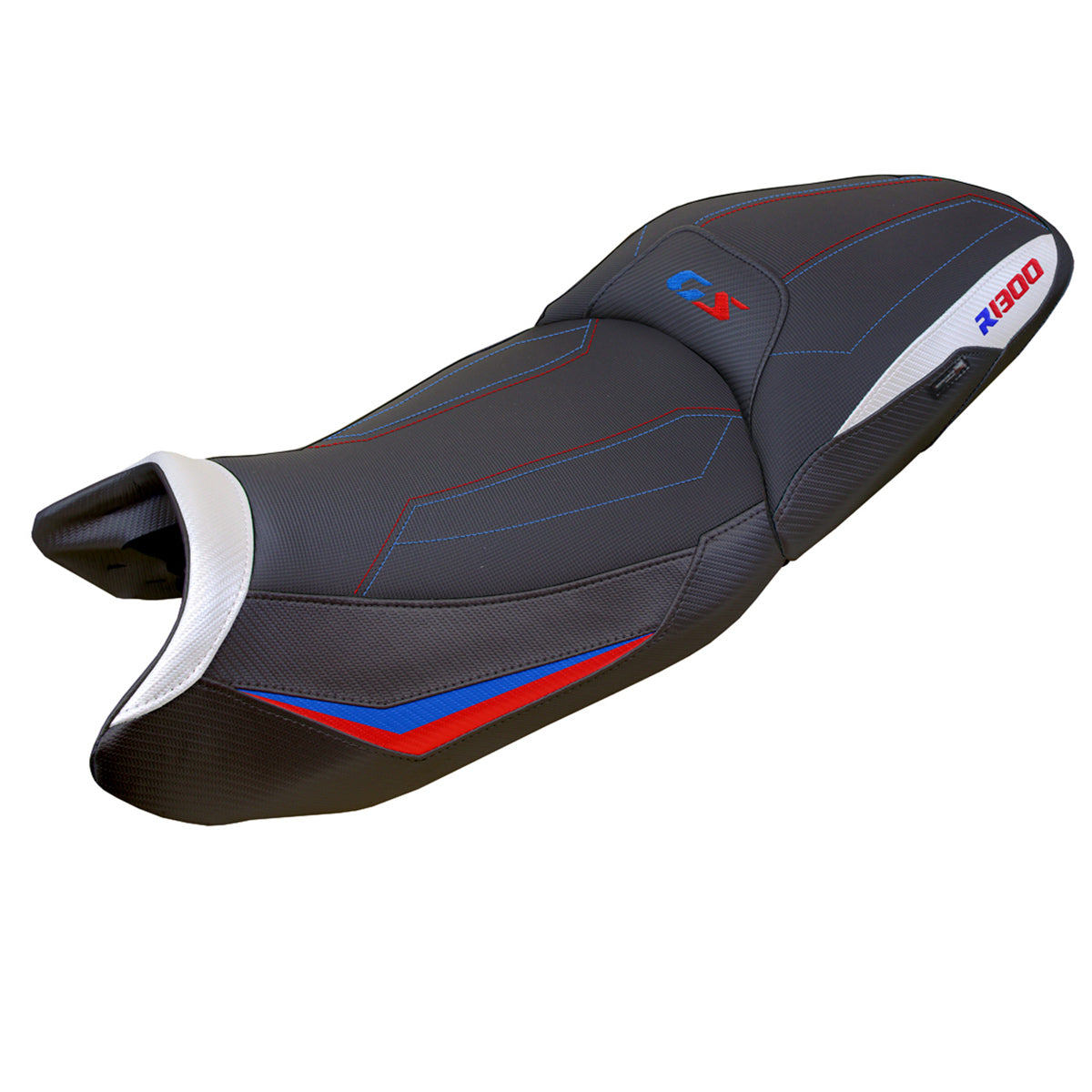 BMW R1300GS 2023-2025 Touring Seat Cover Tappezzeria Italia Comfort in White Red and Blue