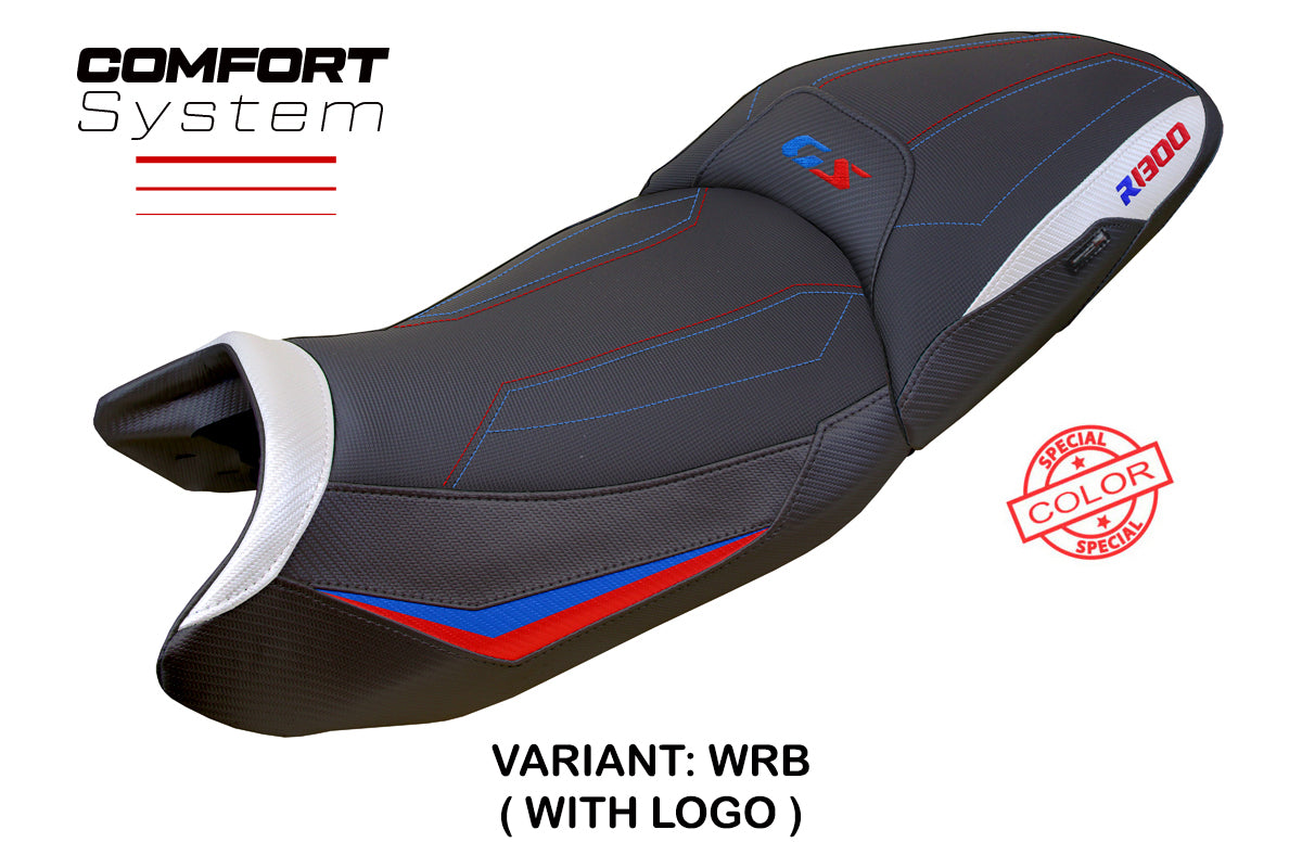 BMW R1300GS 2023-2025 Touring Seat Cover Tappezzeria Italia Comfort in White Red and Blue