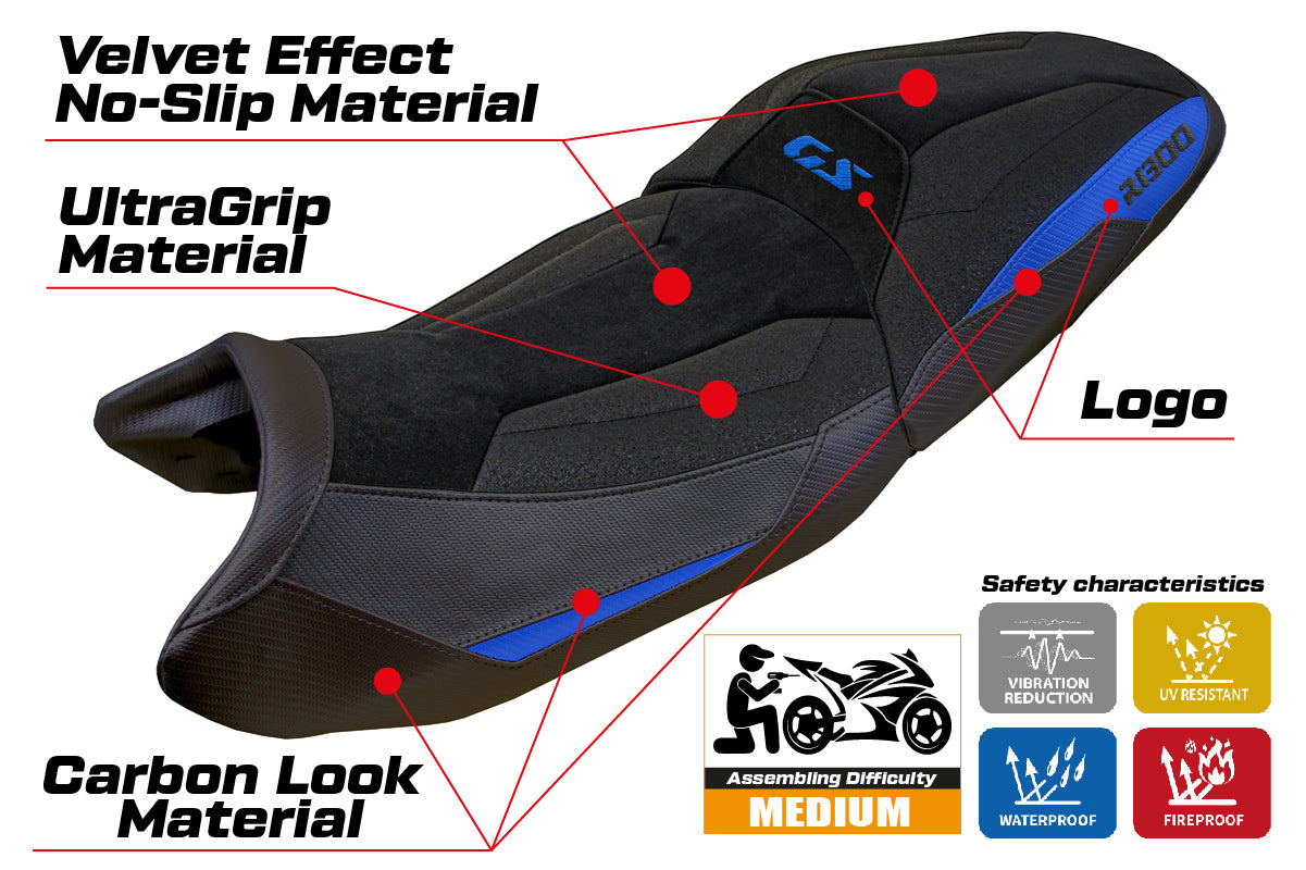 BMW R1300GS 2023-2025 Touring Seat Cover Tappezzeria Italia Ultragrip in Blue and Black