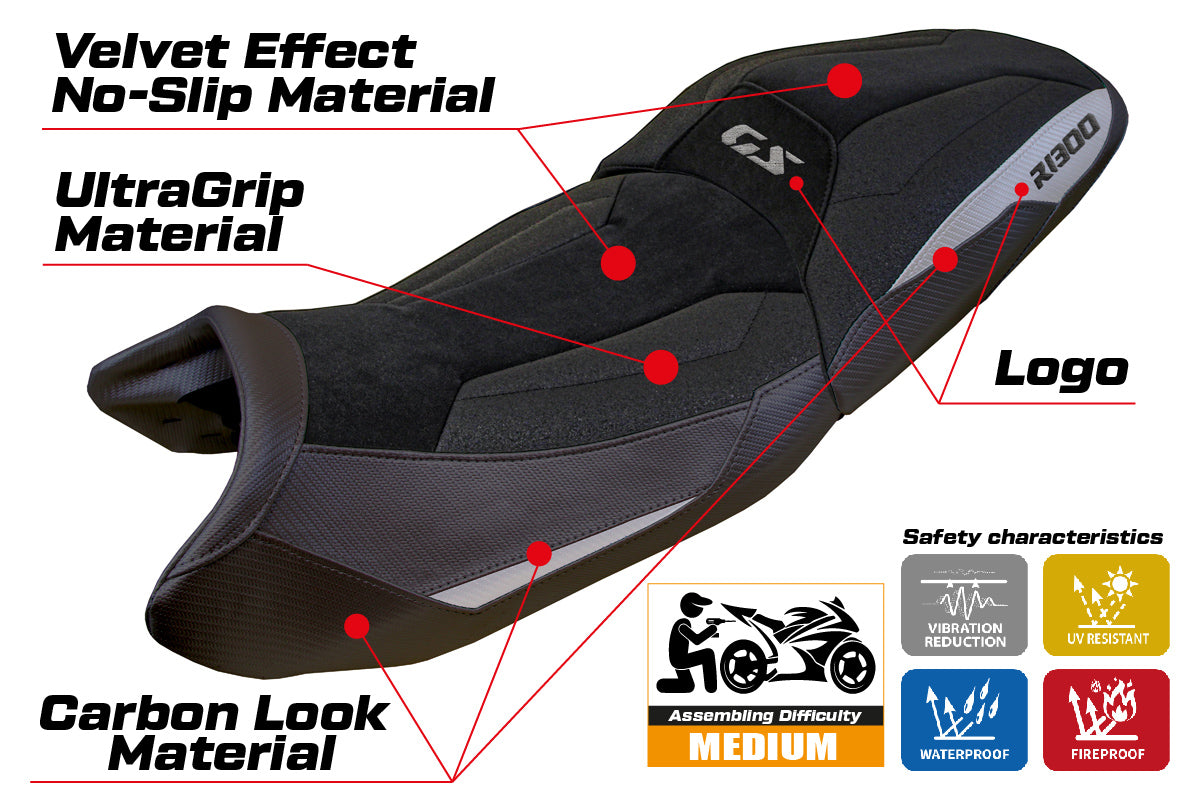 BMW R1300GS 2023-2025 Touring Seat Cover Tappezzeria Italia Ultragrip in Silver and Black