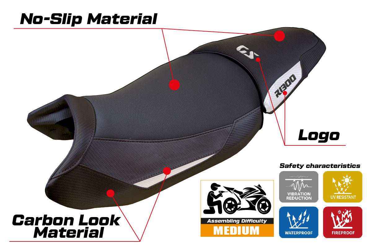 BMW R1300GS 2023-2025 Standard Seat Cover Tappezzeria Italia in White and Black