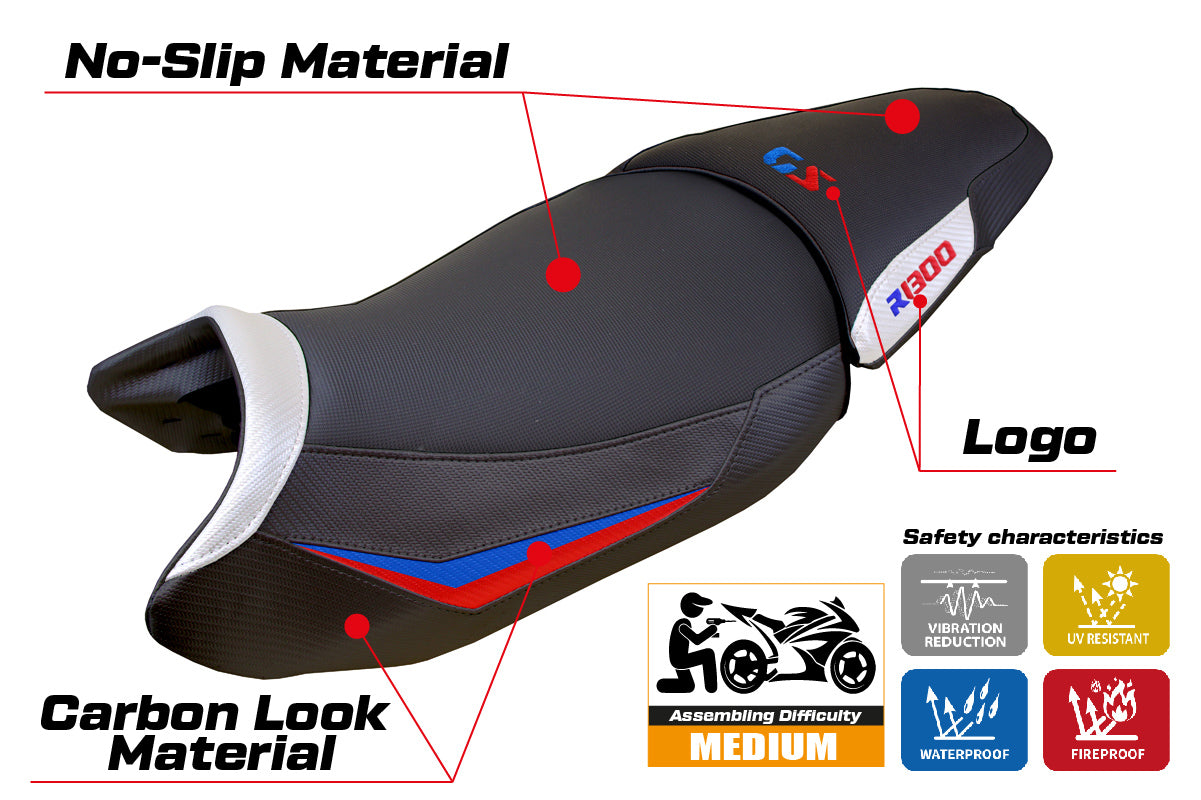BMW R1300GS 2023-2025 Standard Seat Cover Tappezzeria Italia in White Red and Blue
