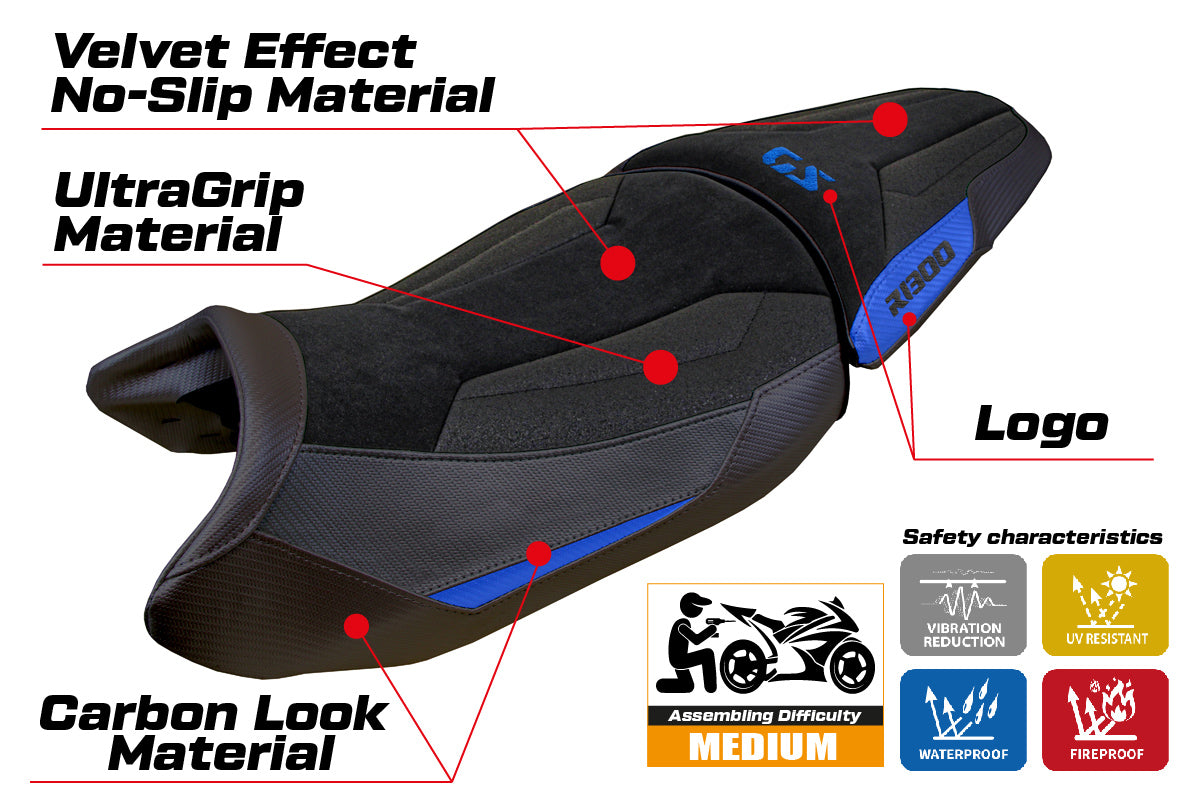 BMW R1300GS 2023-2025 Standard Seat Cover Tappezzeria Italia Ultragrip in Blue and Black
