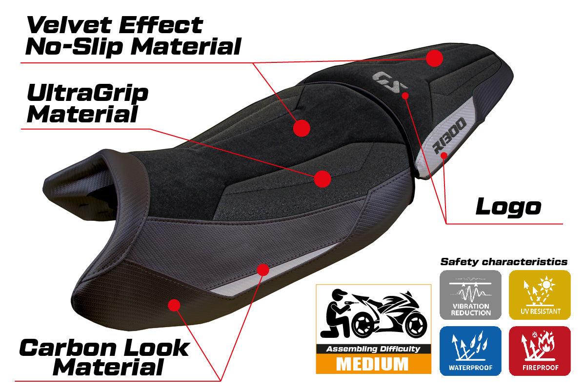 BMW R1300GS 2023-2025 Standard Seat Cover Tappezzeria Italia Ultragrip in Silver and Black