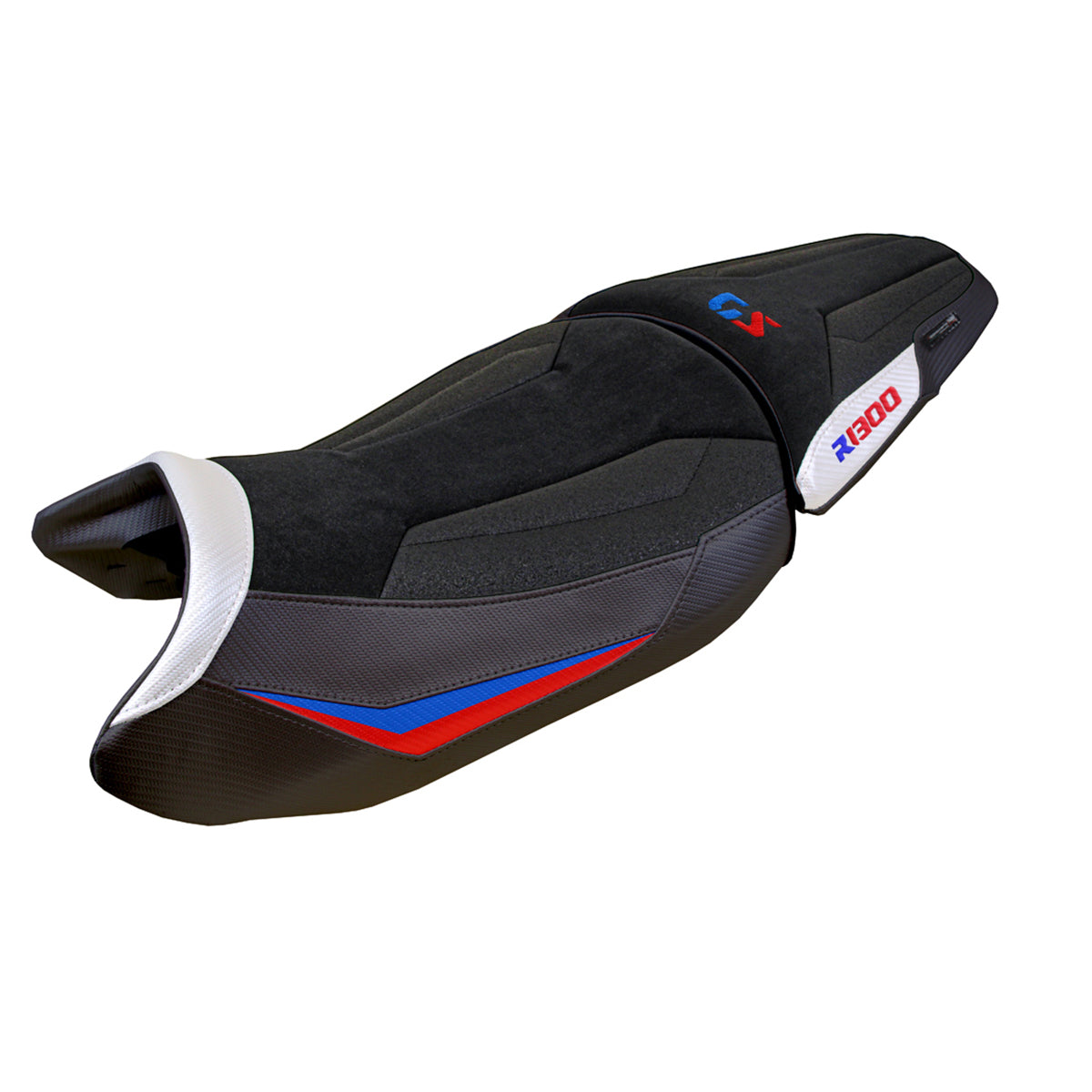 BMW R1300GS 2023-2025 Standard Seat Cover Tappezzeria Italia Ultragrip in White Red and Blue