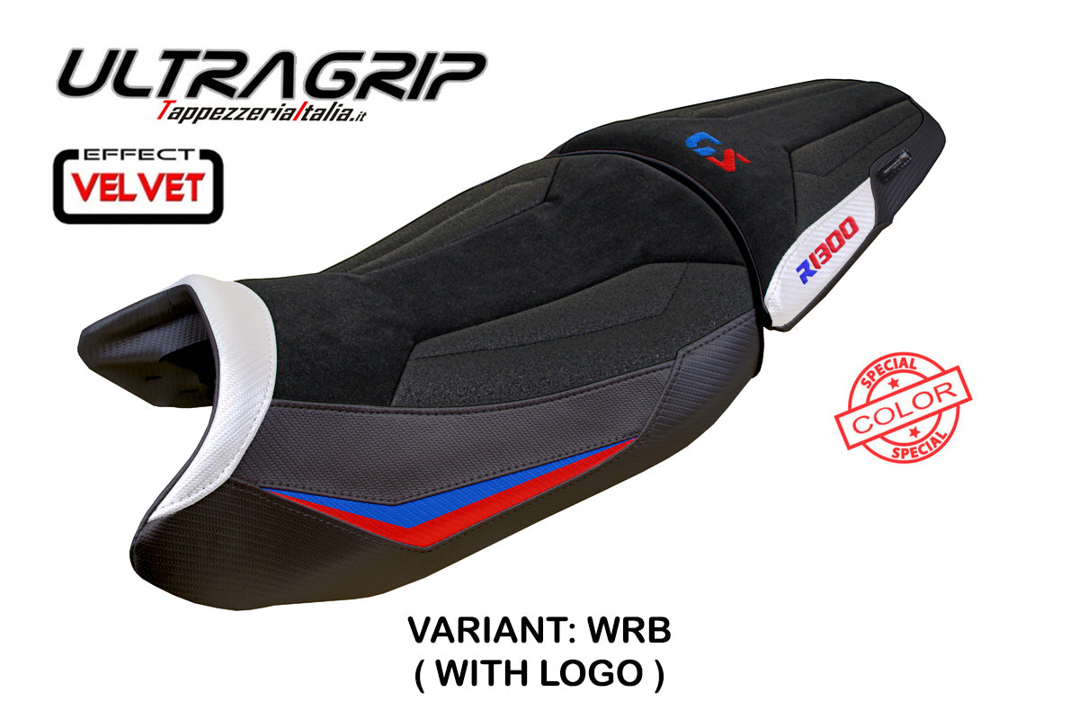 BMW R1300GS 2023-2025 Standard Seat Cover Tappezzeria Italia Ultragrip in White Red and Blue