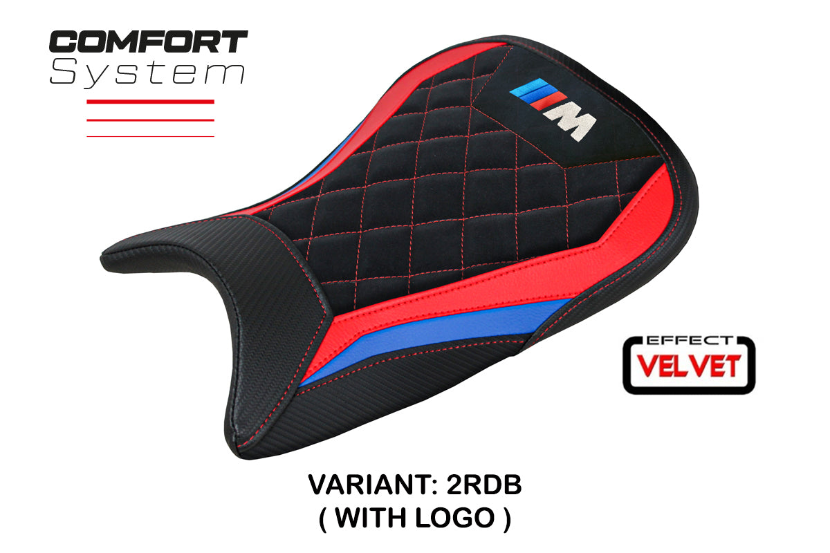 BMW M1000R 2022-2025 Seat Cover Tappezzeria Italia Comfort in Red, Blue and Black Velvet
