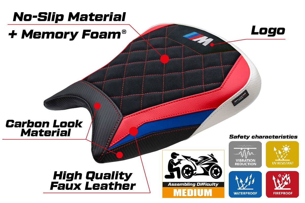 BMW M1000RR 2023-2025 Seat Cover Tappezzeria Velvet Comfort Red Blue White Black
