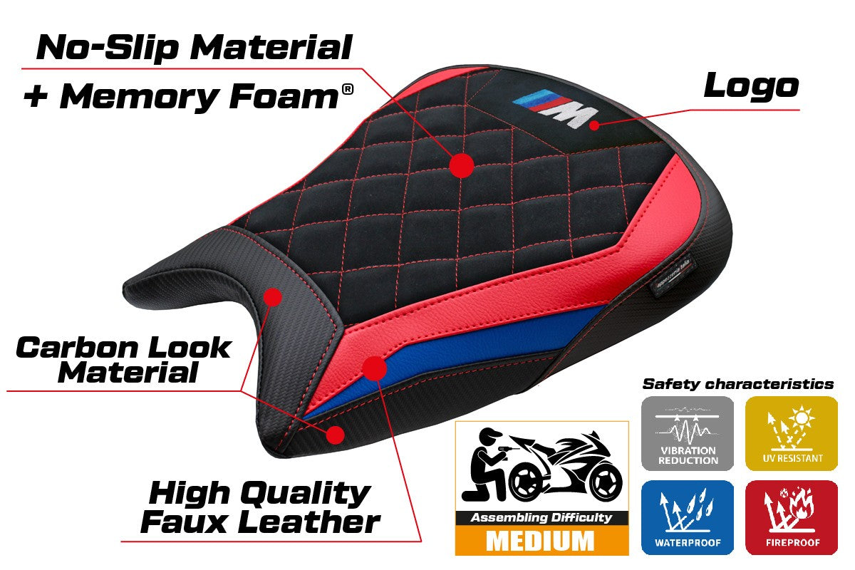 BMW M1000RR 2023-2025 Seat Cover Tappezzeria Velvet Comfort Blue Red Black
