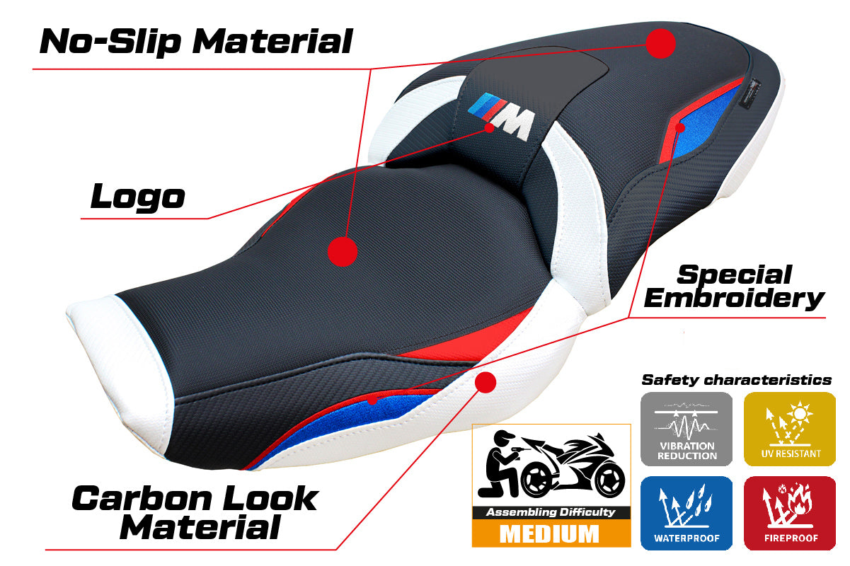 BMW M1000XR 2024-2025 Seat Cover Tappezzeria Italia in Red Blue White and Black