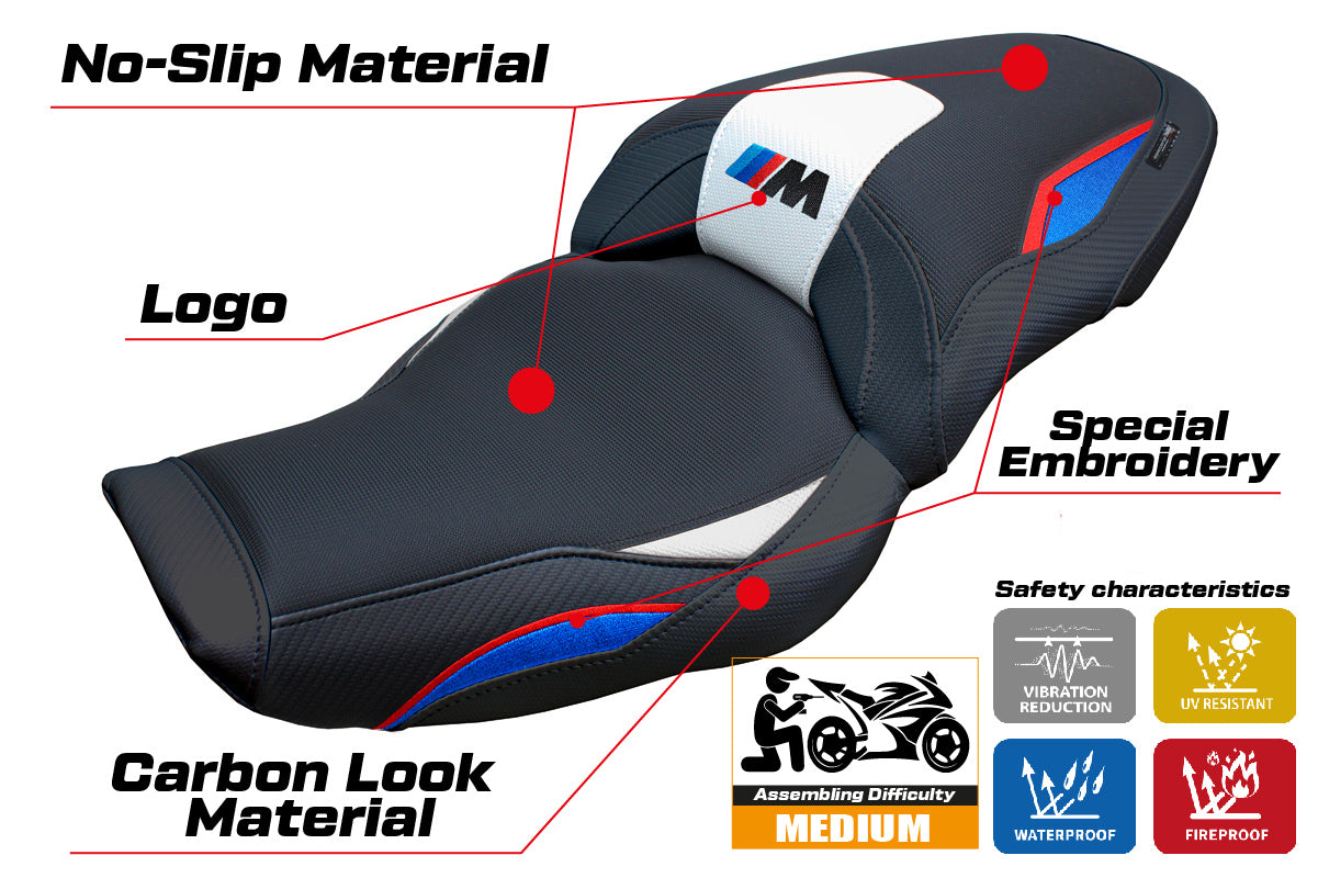 BMW M1000XR 2024-2025 Seat Cover Tappezzeria Italia in White Red Blue and Black