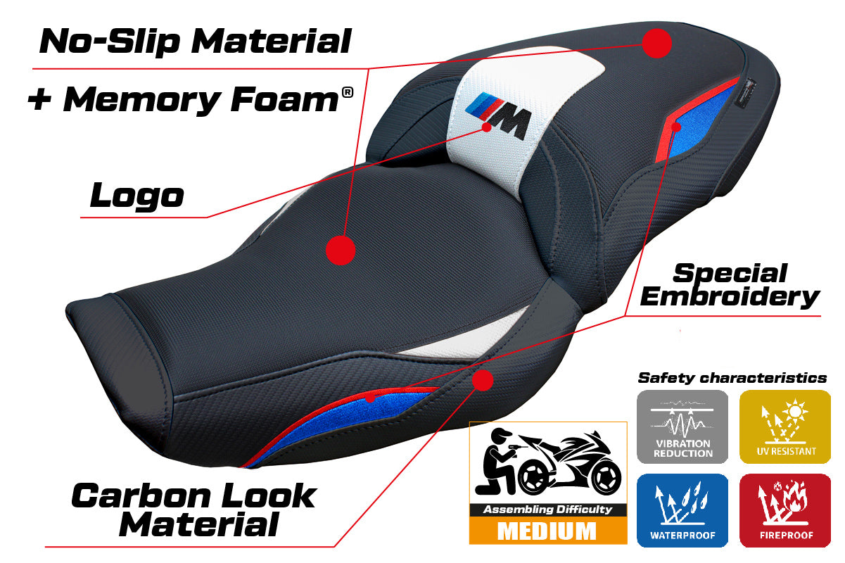 BMW M1000XR 2024-2025 Seat Cover Tappezzeria Italia Comfort in White Red Blue and Black