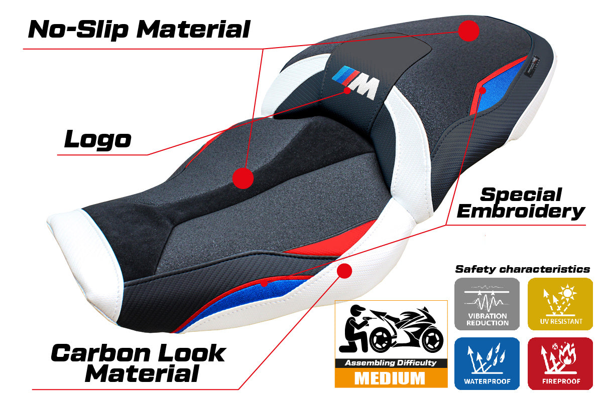 BMW M1000XR 2024-2025 Seat Cover Tappezzeria Italia Ultragrip in Red Blue White and Black