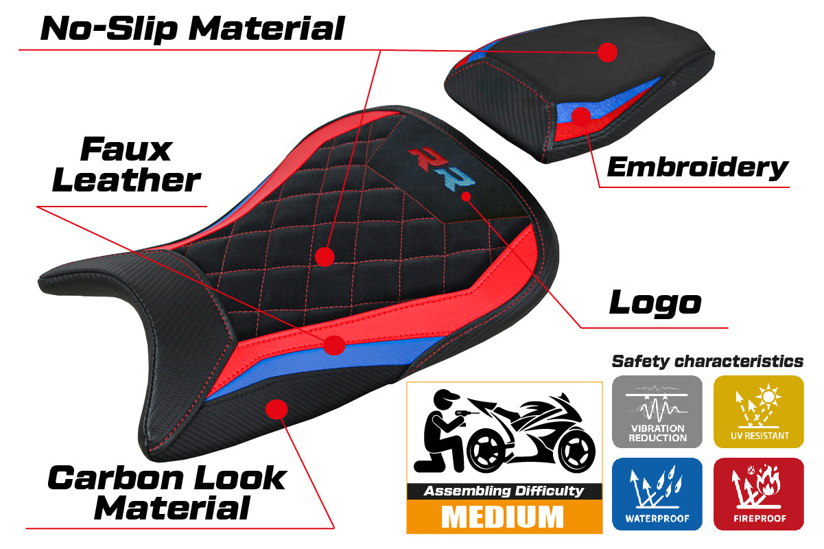 BMW S1000RR 2019-2025 Seat Cover Tappezzeria Italia in HP Diamond Stitching