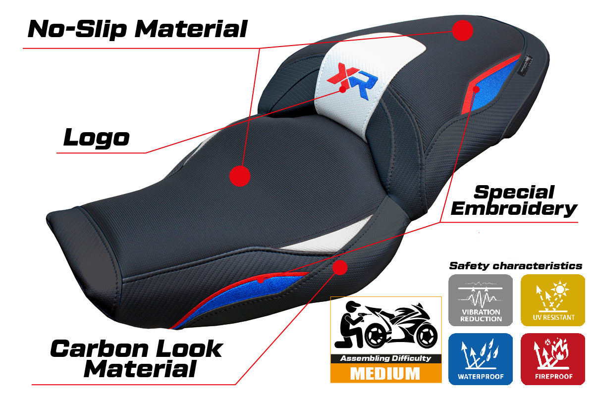 BMW S1000XR 2024-2025 Seat Cover Tappezzeria Italia in White Red Blue and Black