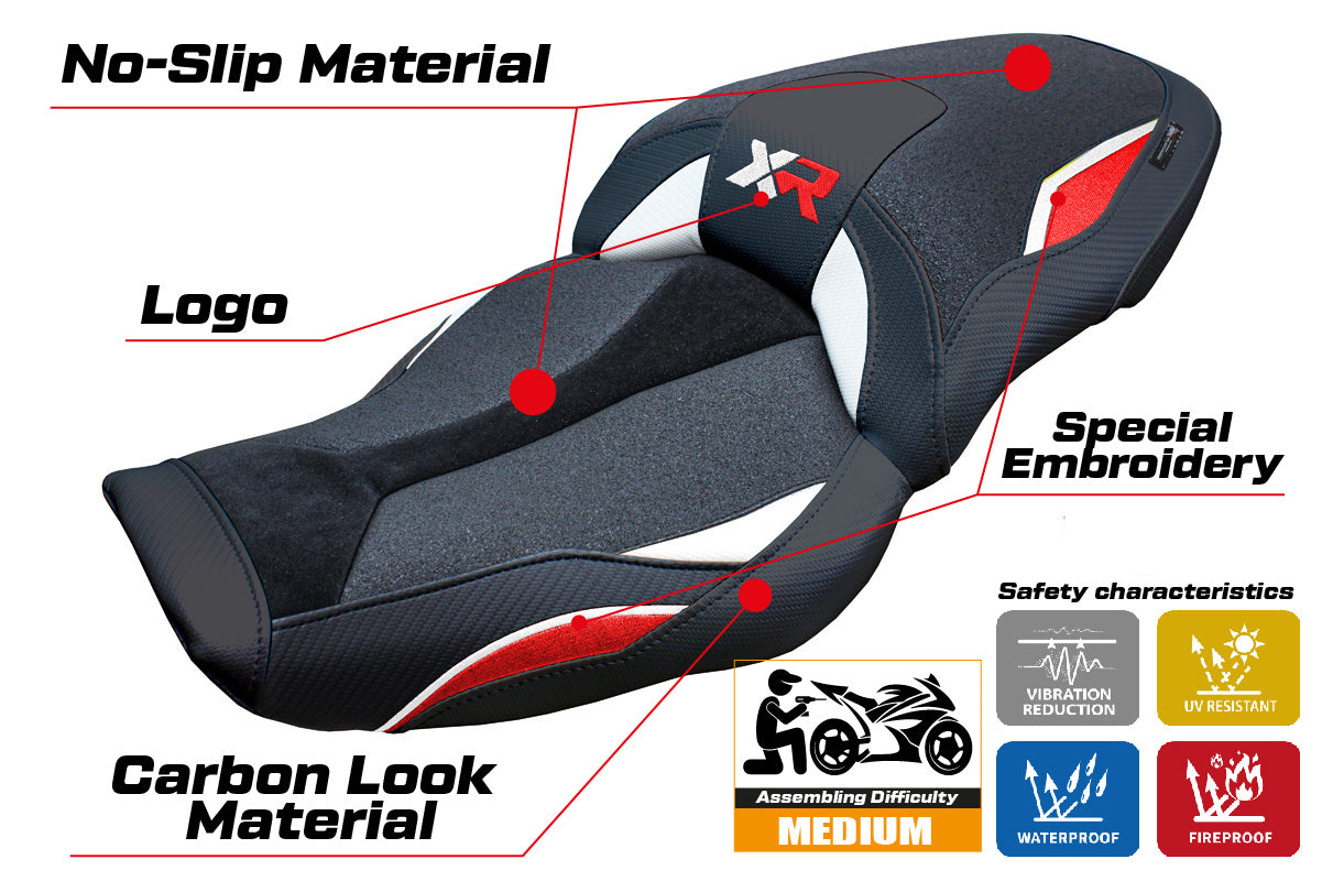 BMW S1000XR 2024-2025 Seat Cover Tappezzeria Italia Ultragrip in White Red and Black