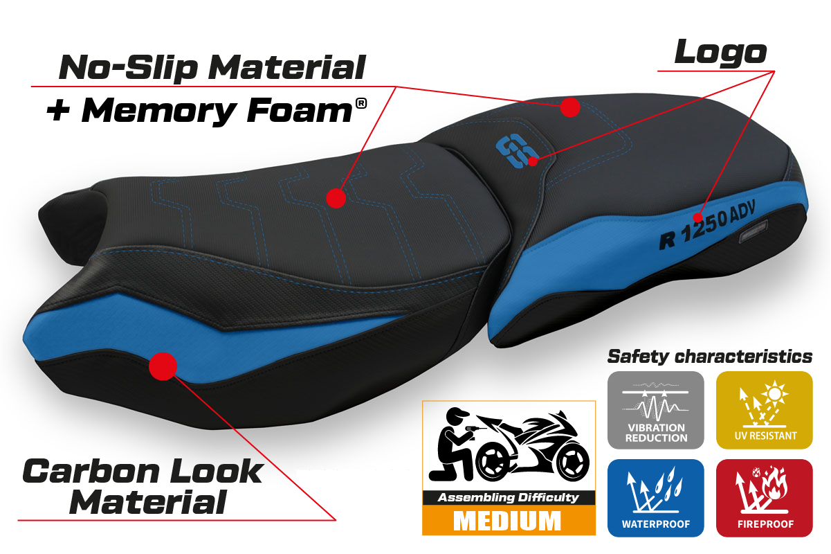 BMW R1250GS ADV 2019-2024 Comfort Heated Seat Cover Tappezzeria Italia in Blue