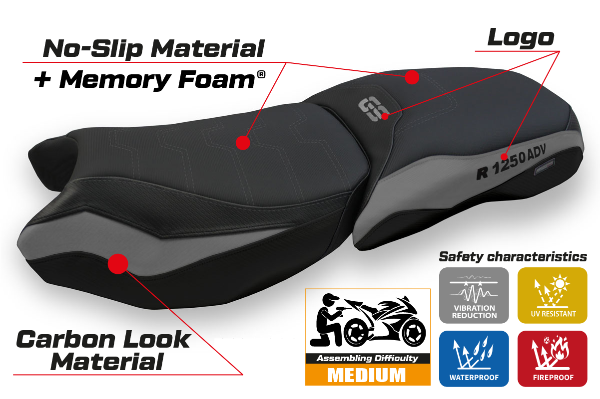 BMW R1250GS ADV 2019-2024 Comfort Heated Seat Cover Tappezzeria Italia in Grey