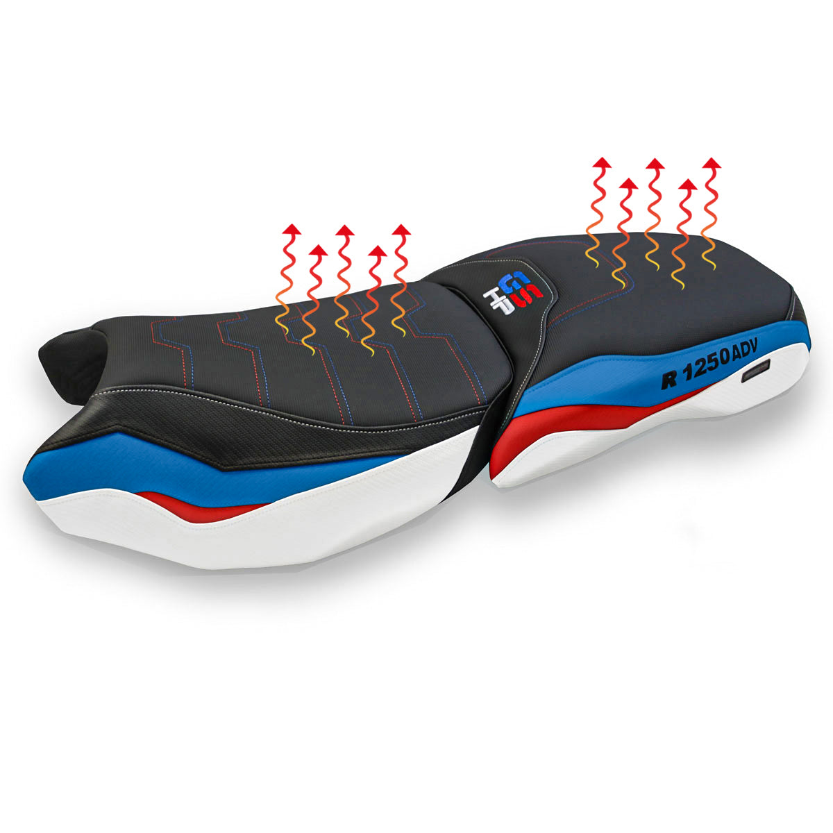 BMW R1250GS ADV 2019-2024 Comfort Heated Seat Cover Tappezzeria Italia in White, Red and Blue