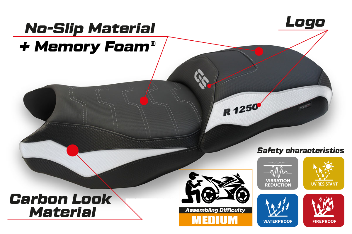 BMW R1250GS 2019-2023 Comfort Heated Seat Cover Tappezzeria Italia in White Black