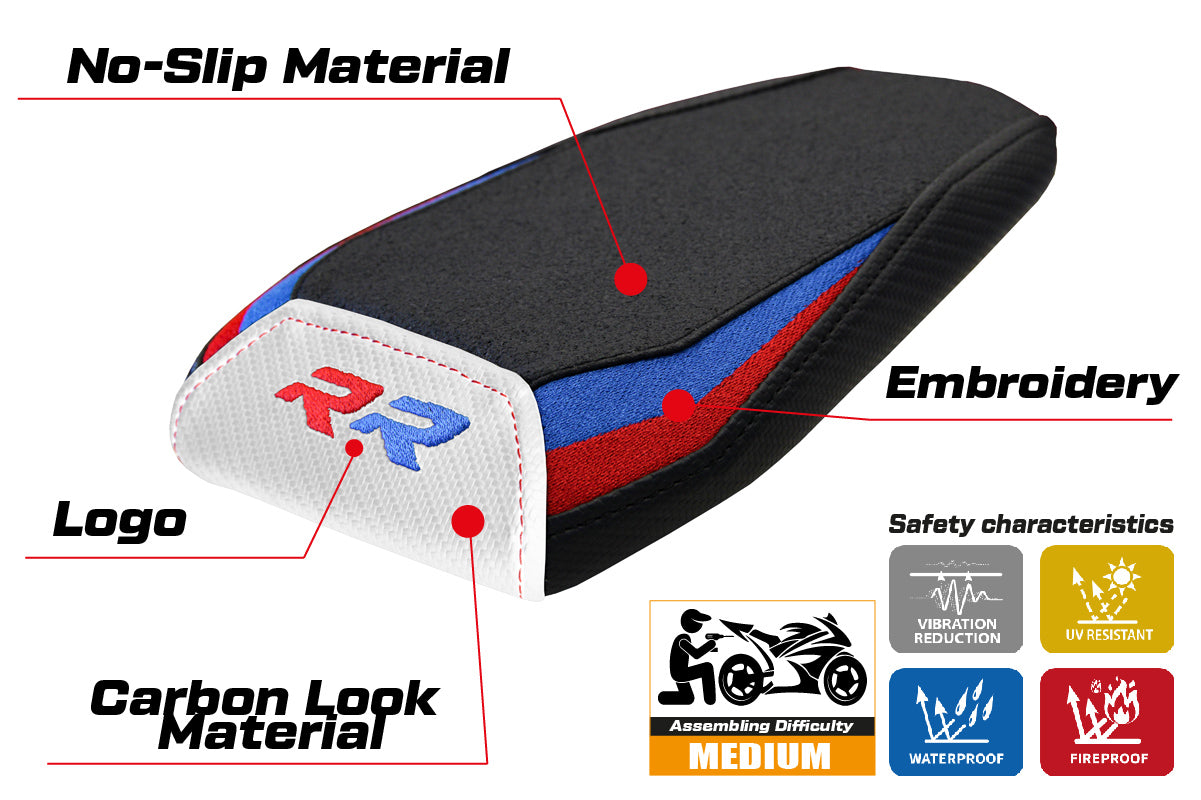 BMW M1000RR 2021-2022 Rear Seat Cover Tappezzeria Italia Ultragrip in Red, Blue, White and Black
