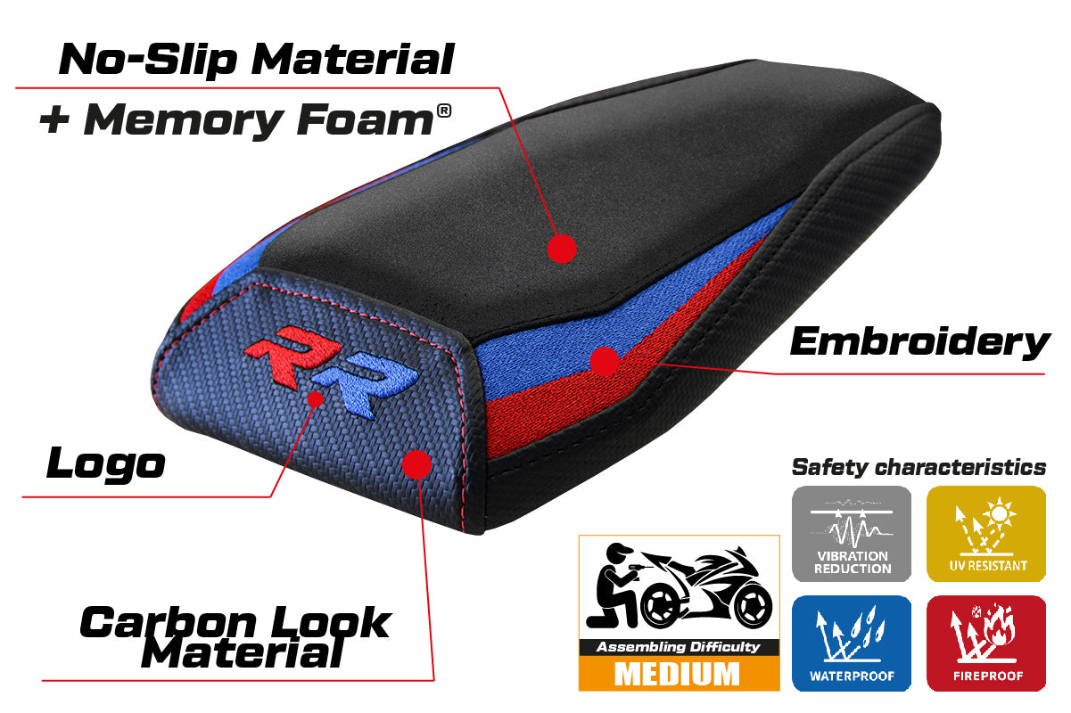 BMW M1000RR 2021-2022 Rear Seat Cover Tappezzeria Italia Comfort in Red, Blue and Black Velvet