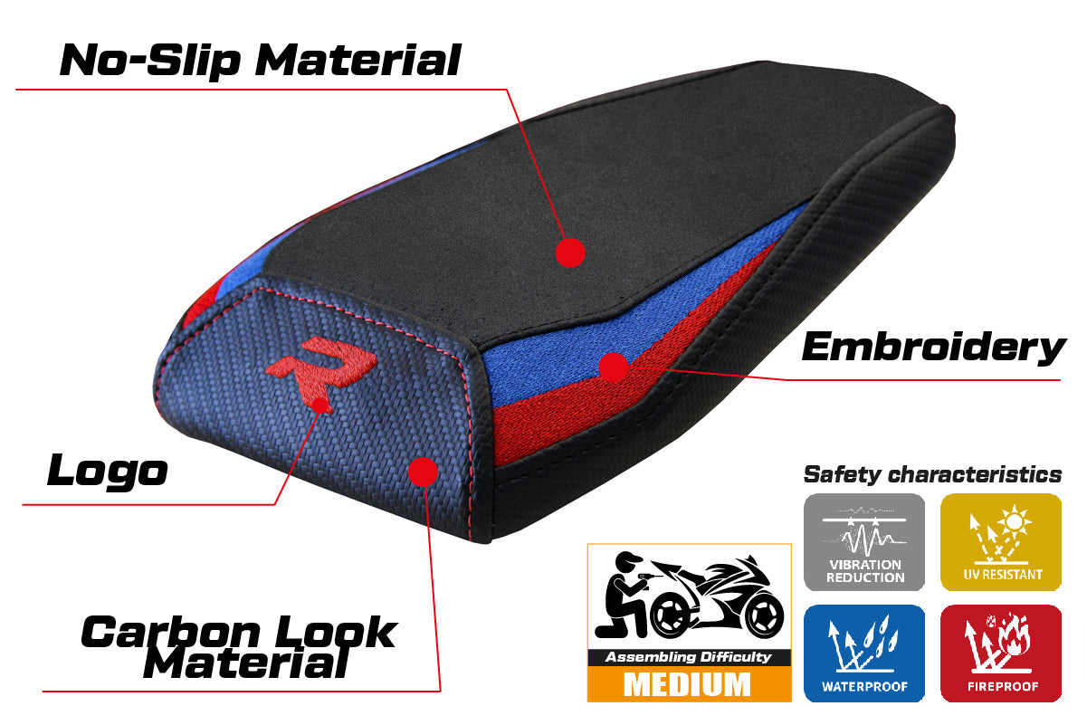 BMW M1000R 2022-2025 Rear Seat Cover Tappezzeria Italia in Red, Blue and Black Velvet