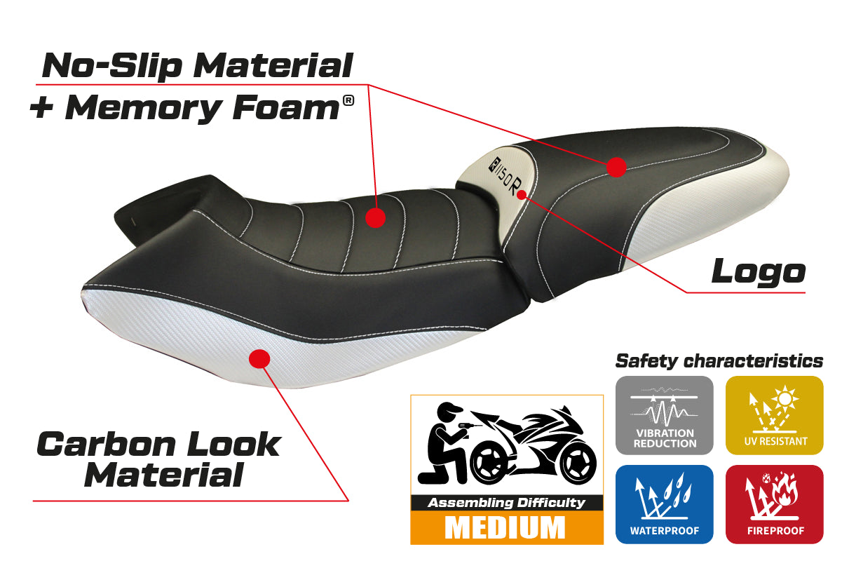 BMW R1150R 2000-2004 2005 2006 2007 Seat Cover Tappezzeria Comfort White Black