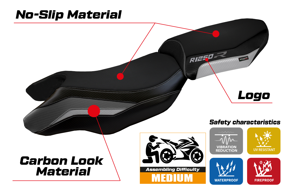 BMW R1250R 2019-2025 Seat Cover Tappezzeria Italia in Grey, Silver and Black