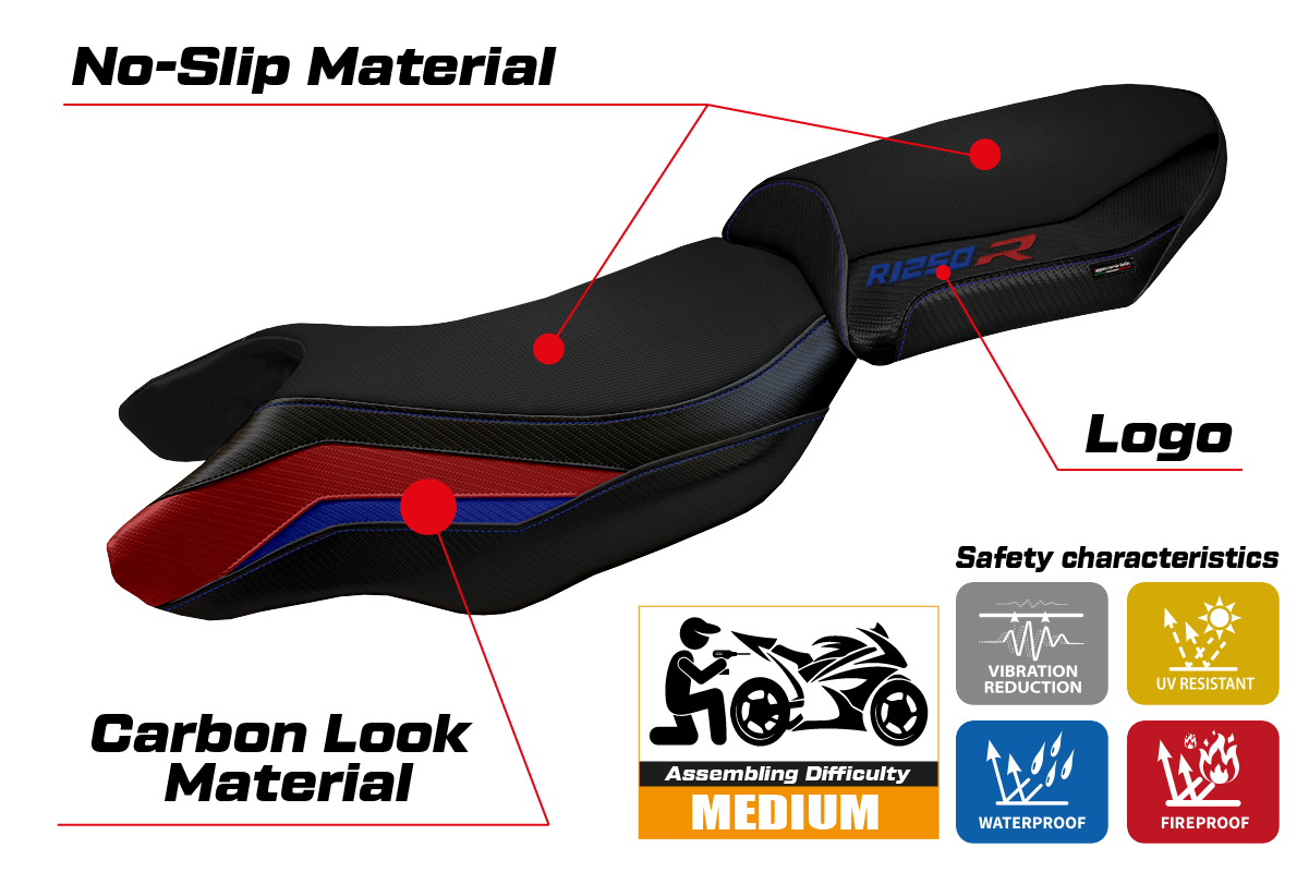 BMW R1250R 2019-2025 Seat Cover Tappezzeria Italia in Blue, Red and Black