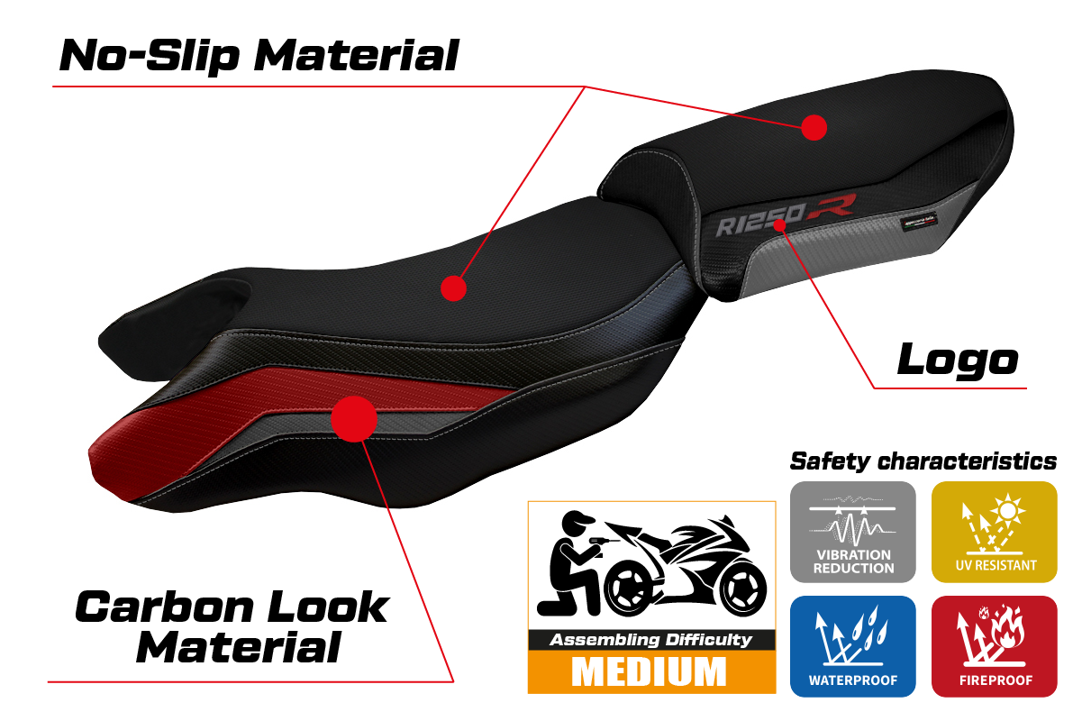BMW R1250R 2019-2025 Seat Cover Tappezzeria Italia in Red, Grey and Black