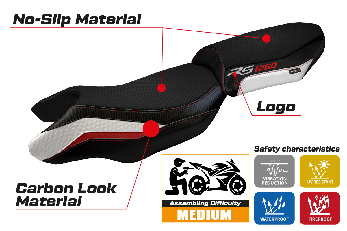 BMW R1250RS 2020-2024 Seat Cover Tappezzeria Italia in White, Red and Black