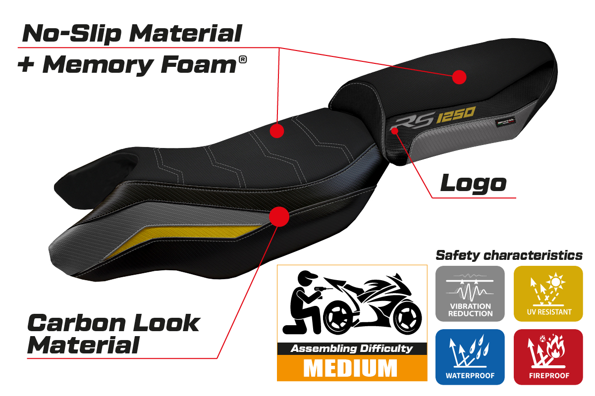 BMW R1250RS 2020-2024 Comfort Heated Seat Cover Tappezzeria Italia in Grey Yellow