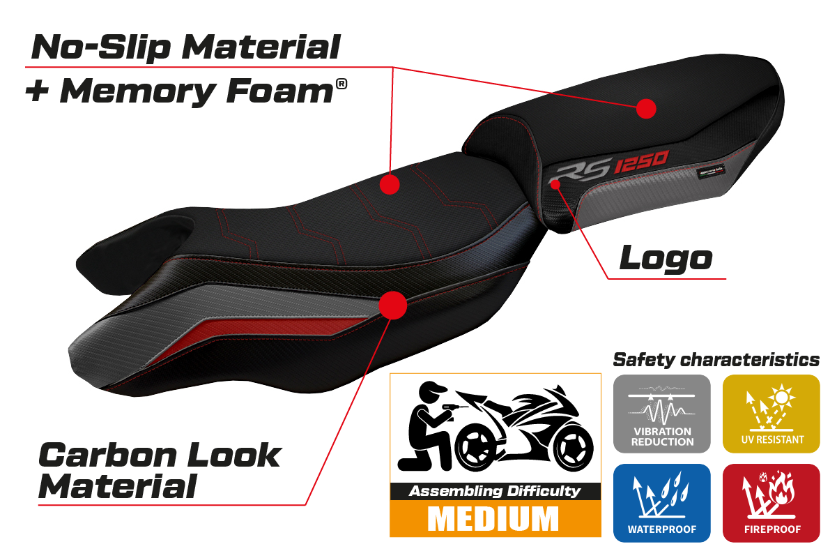 BMW R1250RS 2020-2024 Comfort Heated Seat Cover Tappezzeria Italia Grey Red