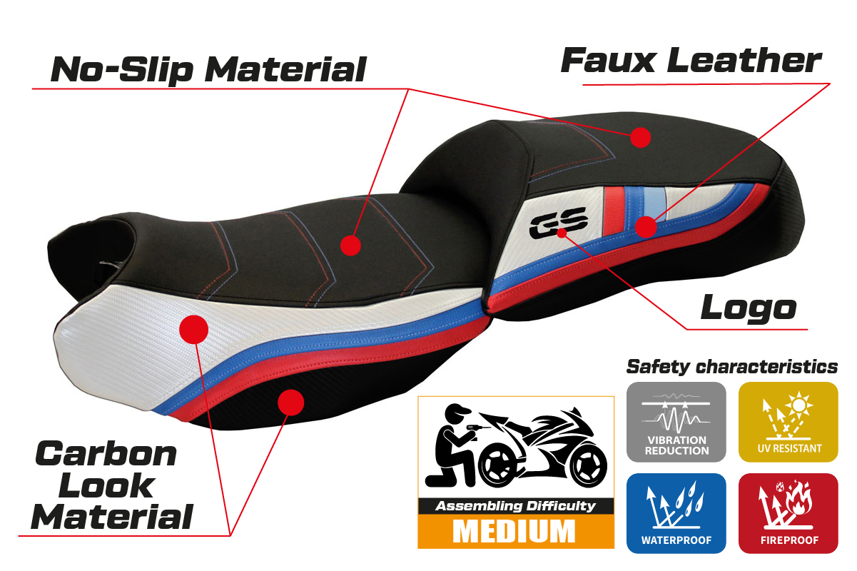 BMW R1200GS 2013-2018 Seat Cover Tappezzeria Italia in White and Black