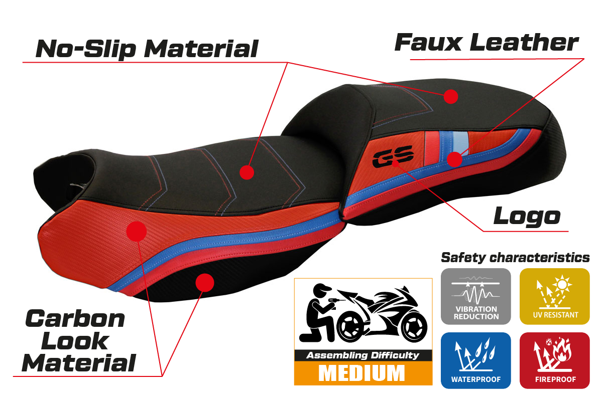 BMW R1200GS 2013-2018 Seat Cover Tappezzeria Italia in Red and Black