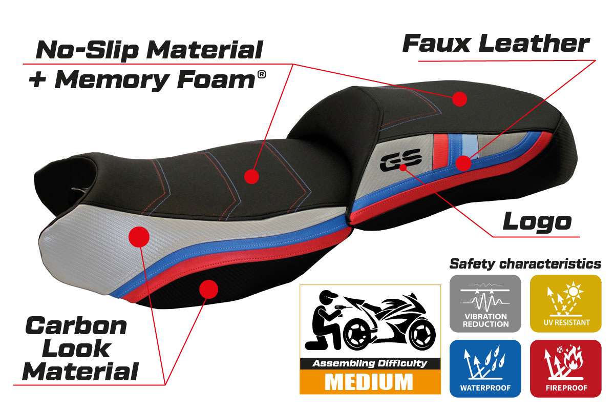 BMW R1200GS 2013-2018 Seat Cover Tappezzeria Italia Comfort Heated in Silver and Black