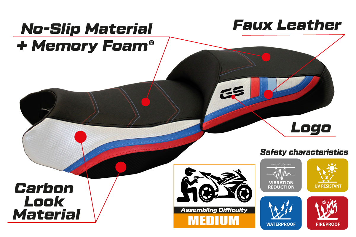 BMW R1200GS 2013-2018 Seat Cover Tappezzeria Italia Comfort Heated in White and Black