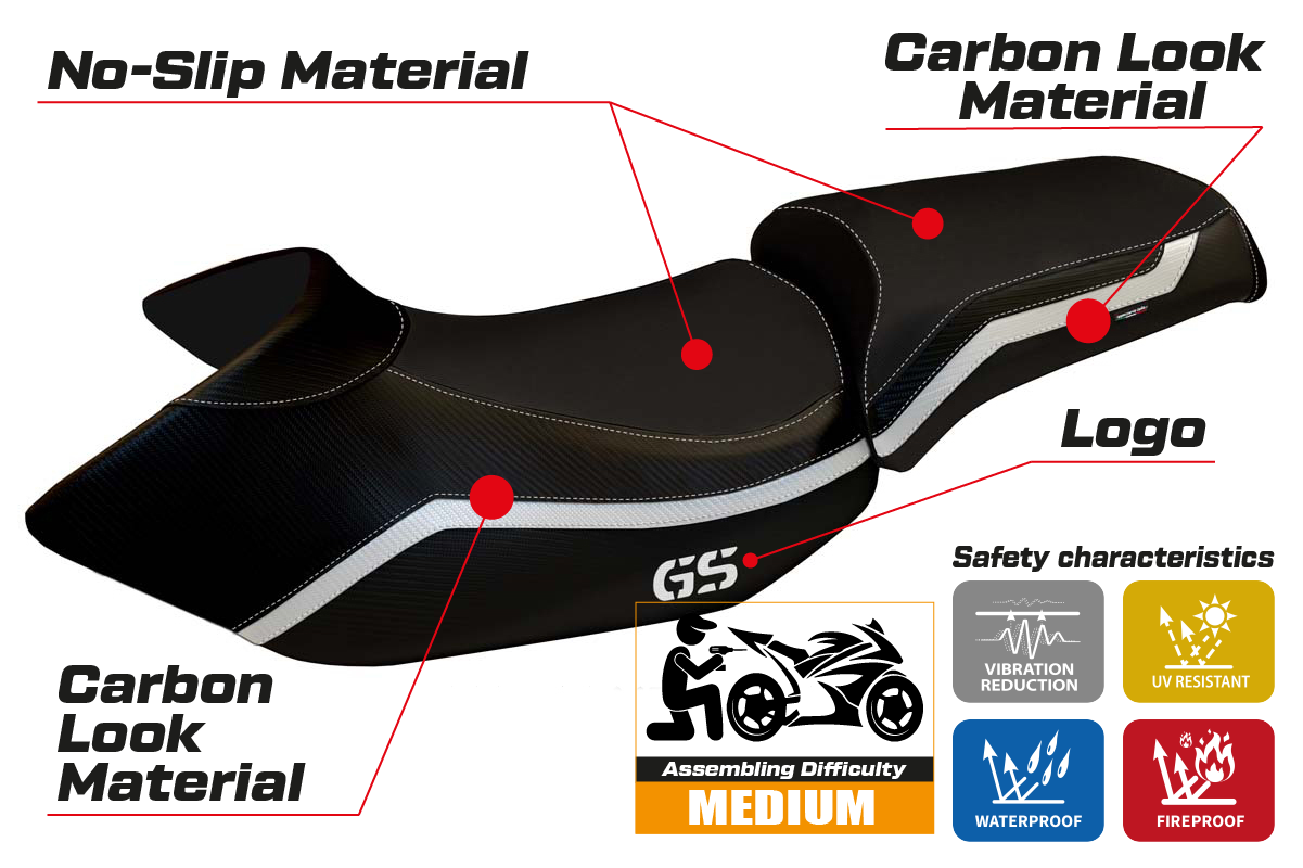 BMW R1200GS 2005-2012 Seat Cover Tappezzeria Italia in White and Black