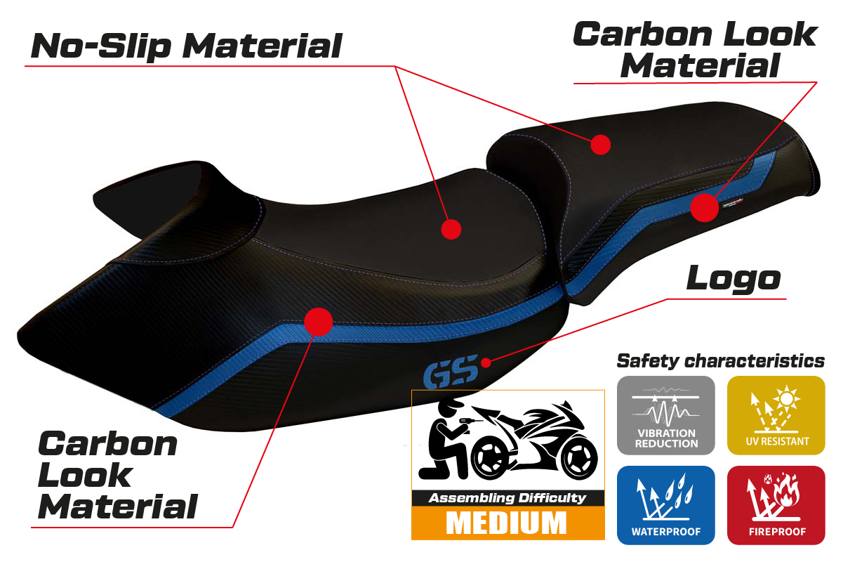 BMW R1200GS 2005-2012 Seat Cover Tappezzeria Italia in Blue and Black