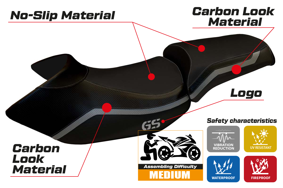 BMW R1200GS 2005-2012 Seat Cover Tappezzeria Italia in Grey and Black