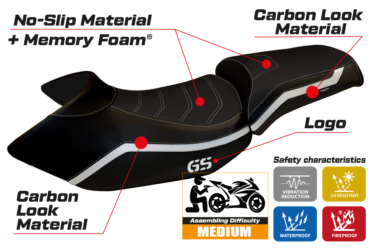 BMW R1200GS 2005-2012 Seat Cover Tappezzeria Italia Comfort in White and Black