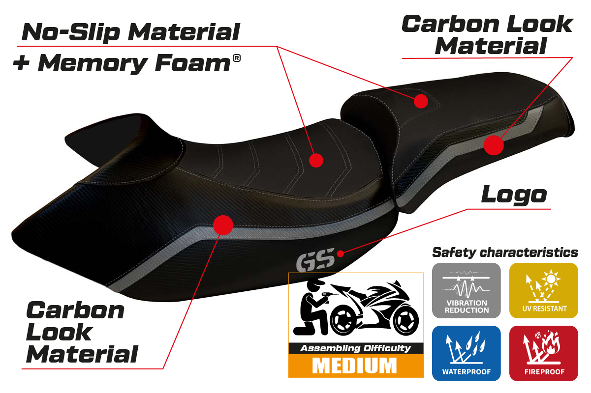 BMW R1200GS 2005-2012 Seat Cover Tappezzeria Italia Comfort in Grey and Black