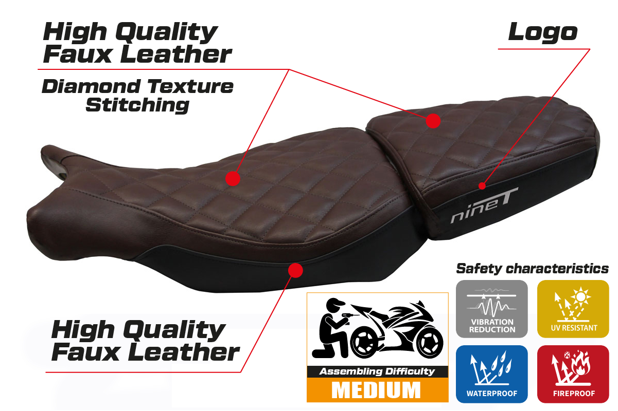BMW R1200 Nine T 2014-2024 Seat Cover Tappezzeria Italia in Brown and FR