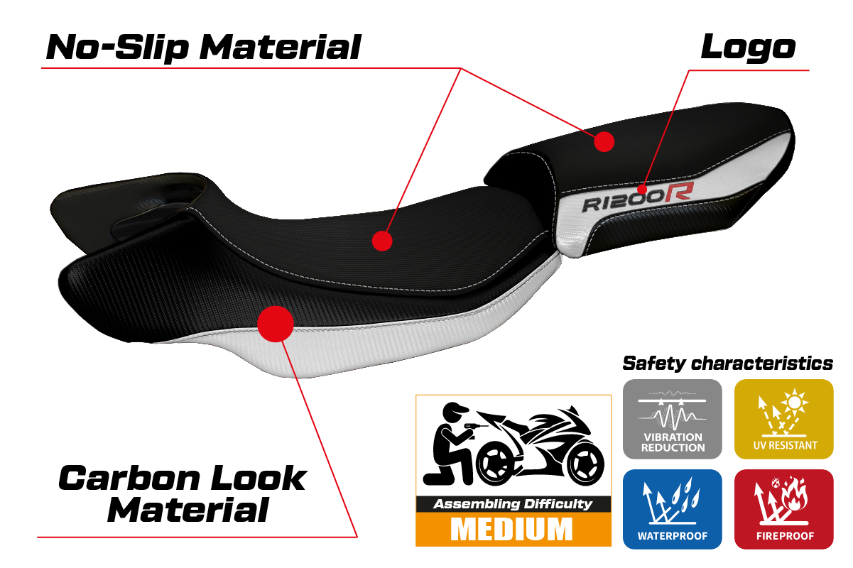 BMW R1200R 2015-2018 Seat Cover Tappezzeria Italia White in Black