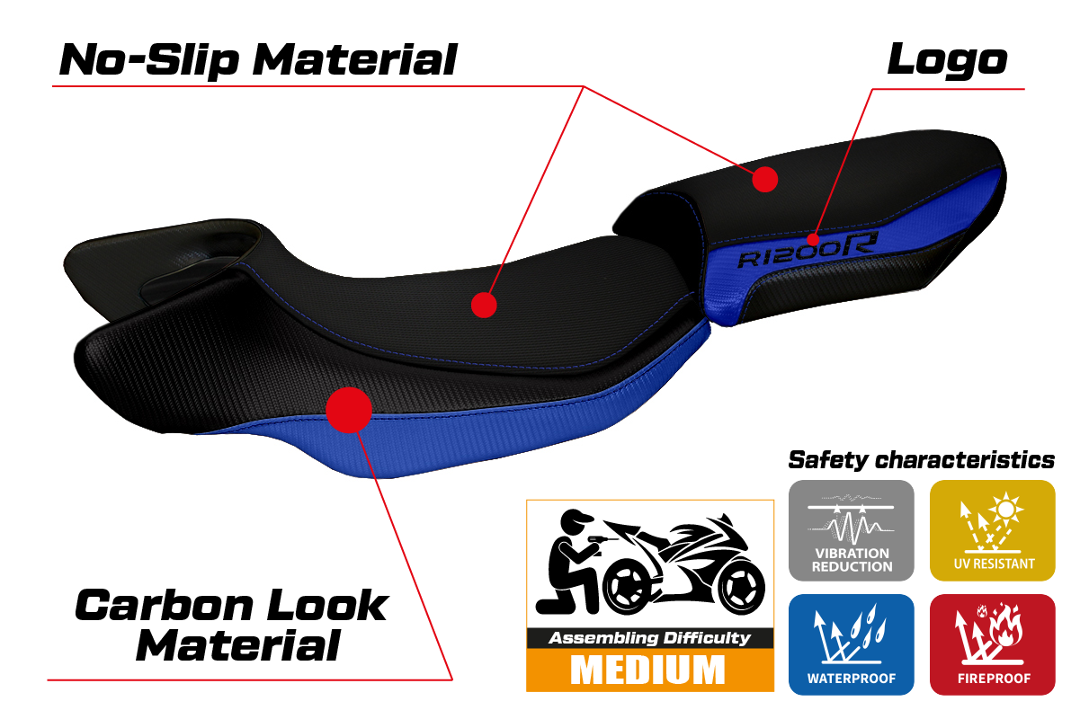 BMW R1200R 2015-2018 Seat Cover Tappezzeria Italia Blue in Black